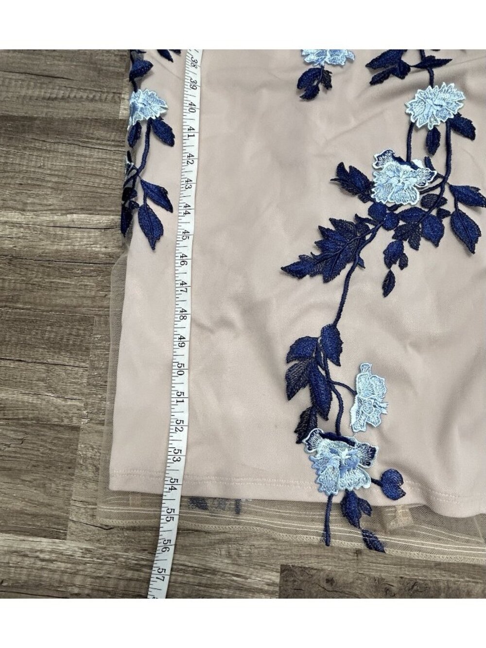Adrianna Papell Midi Dress Size 12 Blue Floral Embroidered Cocktail Short Sleeve - Picture 7 of 16